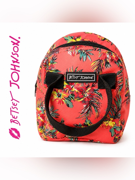 Betsey Johnson Handbags - Betsey Johnson Floral Insulated Lunch Bag Coral Tropical Print Tote